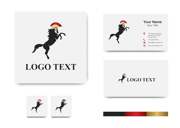 Elegant horse with spartan helmet logo with a business card