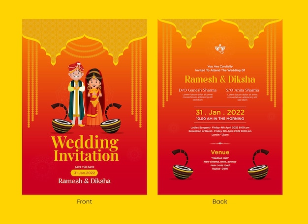 우아한 인도 결혼식 초대 카드 템플릿 디자인