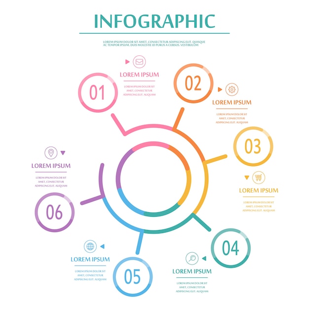 Elegant infographic sjabloonontwerp met dunne lijncirkelelementen