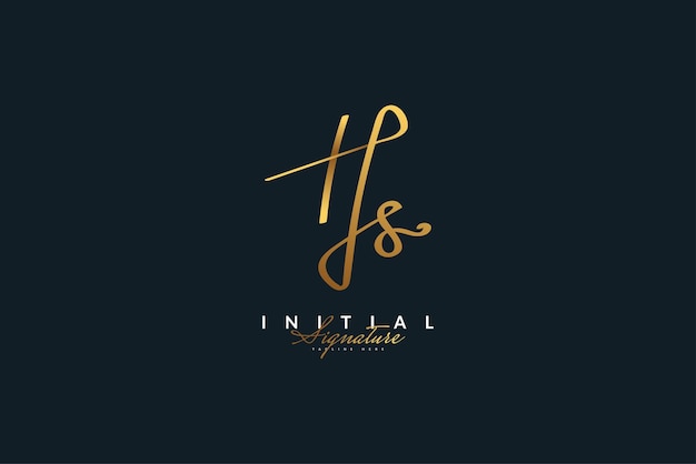 Elegante lettera iniziale h e s logo design con stile di scrittura a mano in colore metallizzato oro. logo o simbolo della firma hs per l'identità aziendale