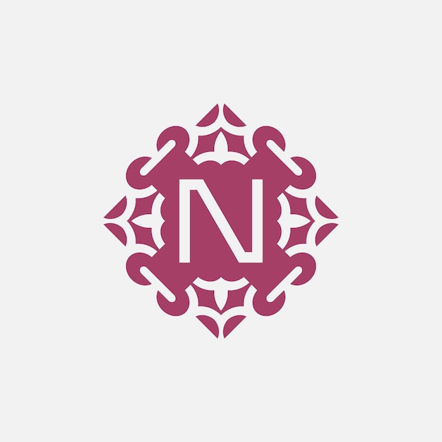 elegant initial letter N abstract ornament square emblem logo