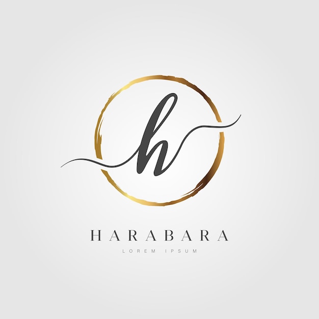 Elegante lettera iniziale tipo h logo con cerchio dorato spazzolato