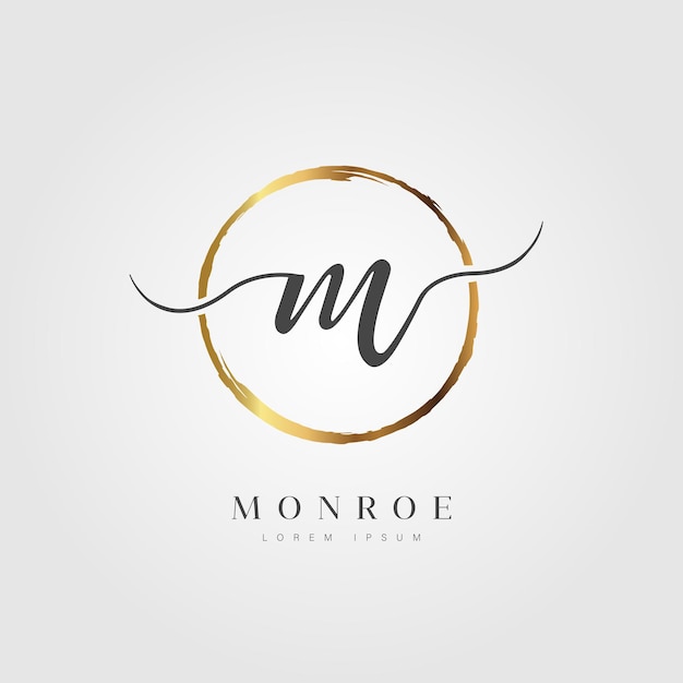 Elegant Initial Letter Type M Logo With Gold Circle Brushed