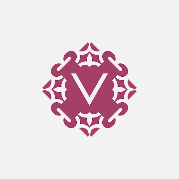 элегантная буквица V абстрактный орнамент квадратная эмблема логотип