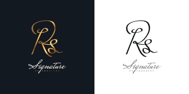 Vector elegant initial r and s logo design with handwriting style in gold gradient. rs signature logo or symbol for wedding, fashion, jewelry, boutique, and business identity