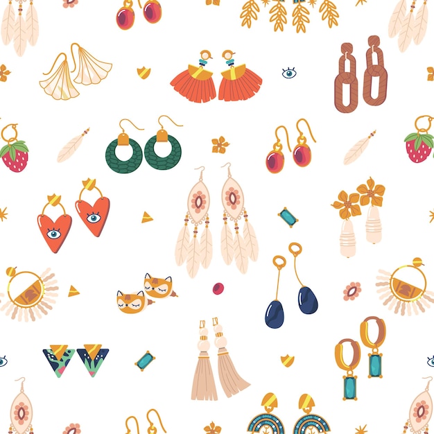 Elegant And Intricate Seamless Pattern Showcasing Various Styles Of Earrings A Beautiful Blend Of Colors And Designs