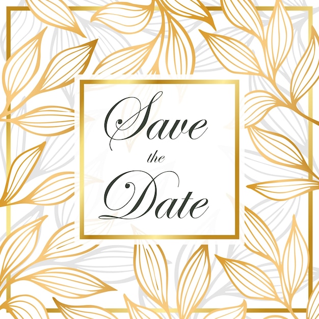 Elegant invitation card for celebrating wedding, birthday with leaves.