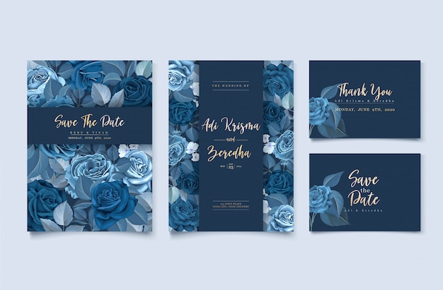 Elegant invitation card with classic blue floral template