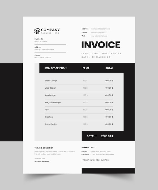 Elegant Invoice Template Design Vector Modern Invoice Vector
