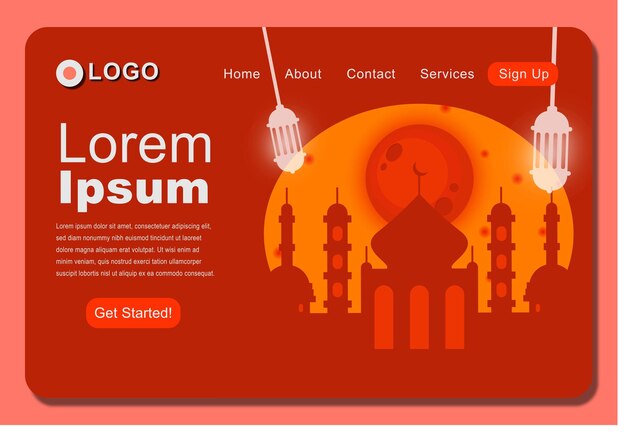 우아한 이슬람 사원 방문 페이지 템플릿 디자인