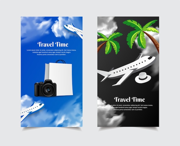 Elegant it's travel time design template stories collection vector illustration