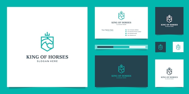 Элегантный королевский конь со стильным графическим дизайном и визитной карточкой, вдохновляющий роскошный дизайн логотипа