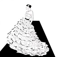 Vector elegant lady in couture dress on catwalk