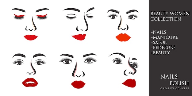 Elegant lady face icon set logo design