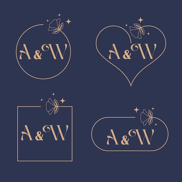 Vector elegant letter a en w bruiloftsmonogram set