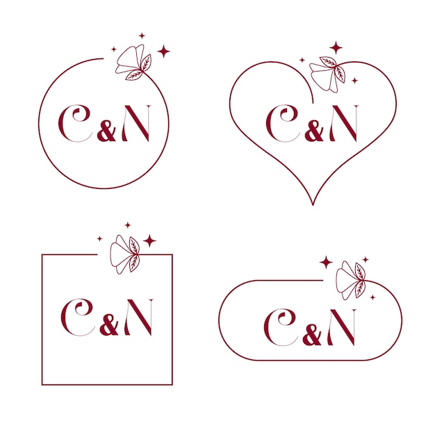 Elegant letter C en N bruiloftsmonogram set