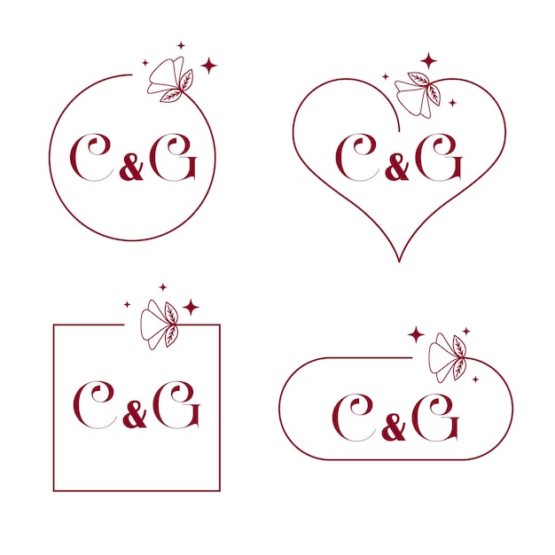 Elegante set di monogrammi nuziali con le lettere c e g