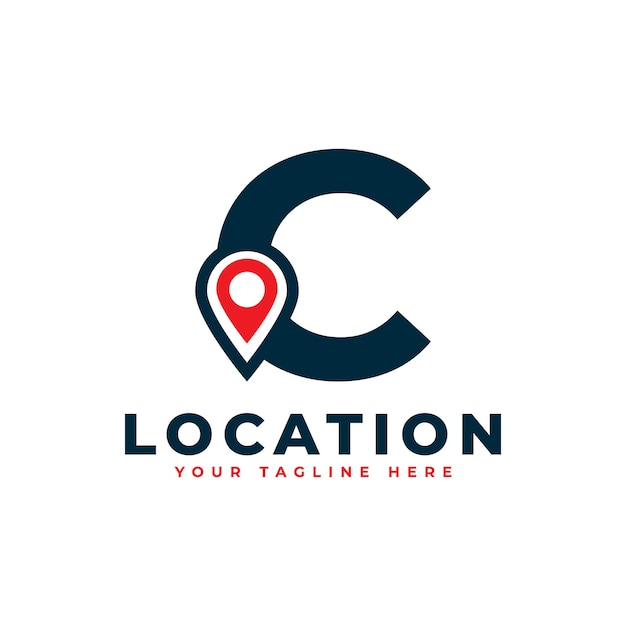 Элегантная буква C Geotag или логотип местоположения Red Shape Point Location Icon для бизнеса