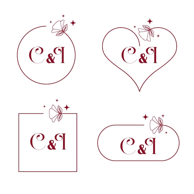 Elegant letter C and I wedding monogram set