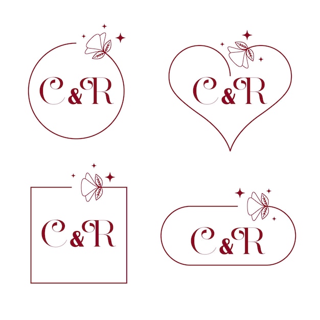 Elegante set di monogrammi nuziali con le lettere c e r