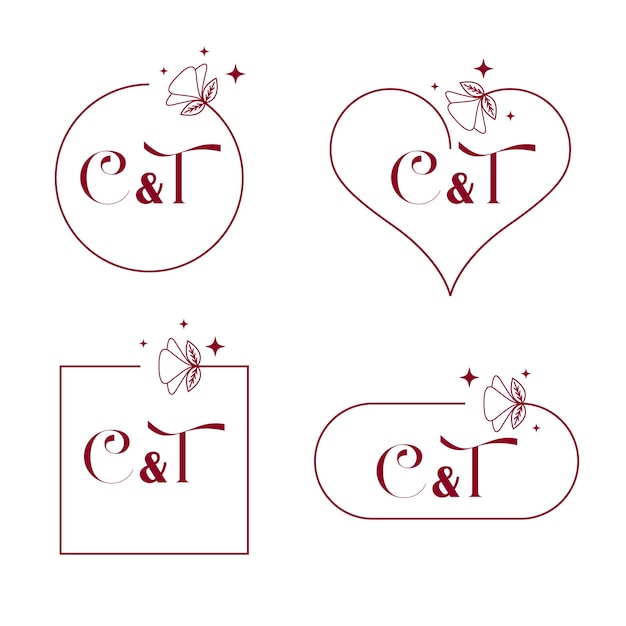 エレガントな文字CとTの結婚式のモノグラムセット