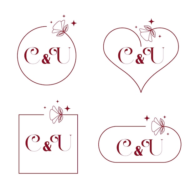 Elegant letter C and U wedding monogram set