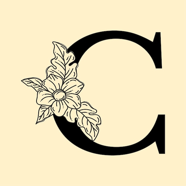 Premium Vector | Elegant letter c with wreath floral logo decorative