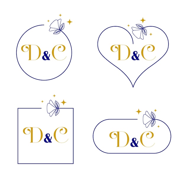 エレガントな文字DとCの結婚式のモノグラムセット