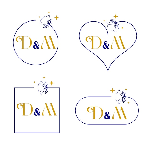 Elegant letter D en M bruiloftsmonogram set