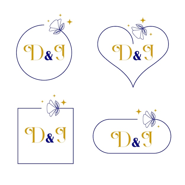 Vector elegant letter d and j wedding monogram set