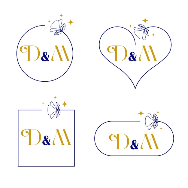 Vector elegant letter d and m wedding monogram set