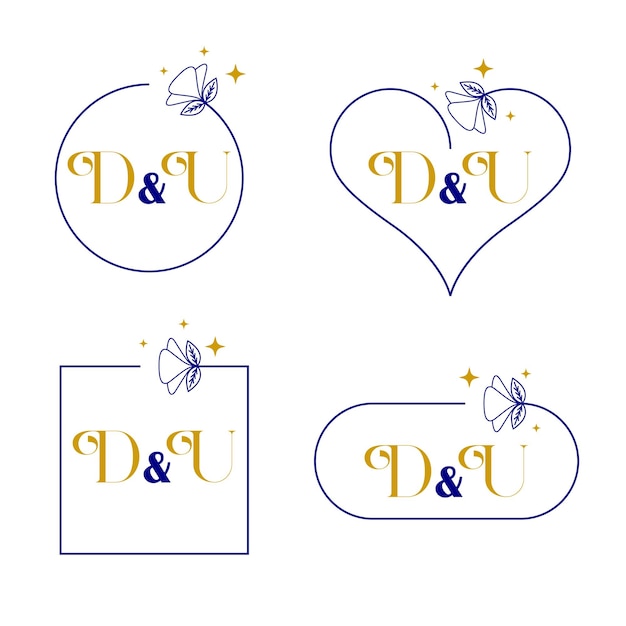 Elegante set di monogrammi nuziali con le lettere d e u