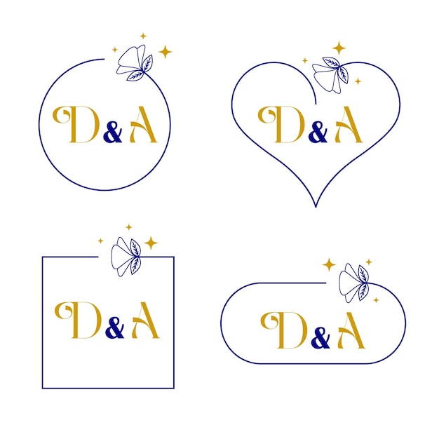 Elegant letter D and A wedding monogram set