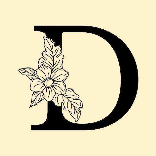 Vector elegant letter d with wreath floral logo decorative