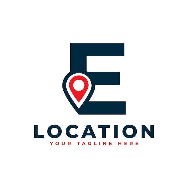 Элегантная буква e geotag или логотип местоположения red shape point location icon для бизнеса