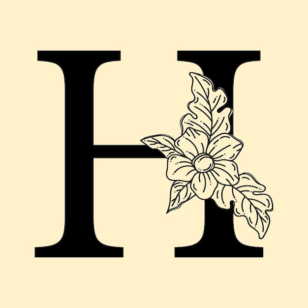 Elegant letter h with wreath floral logo decorative