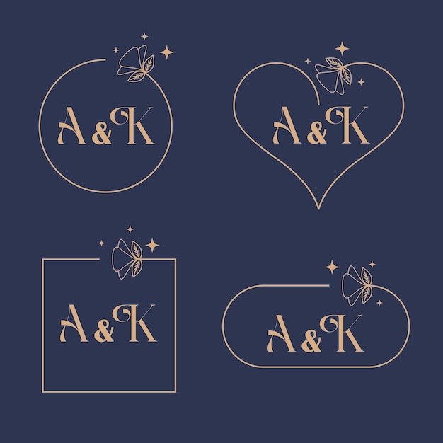 Vector elegant letter a and k wedding monogram set