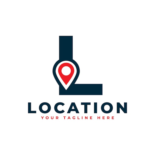 Elegante lettera l geotag o simbolo di posizione logo icona di posizione del punto a forma rossa per le aziende