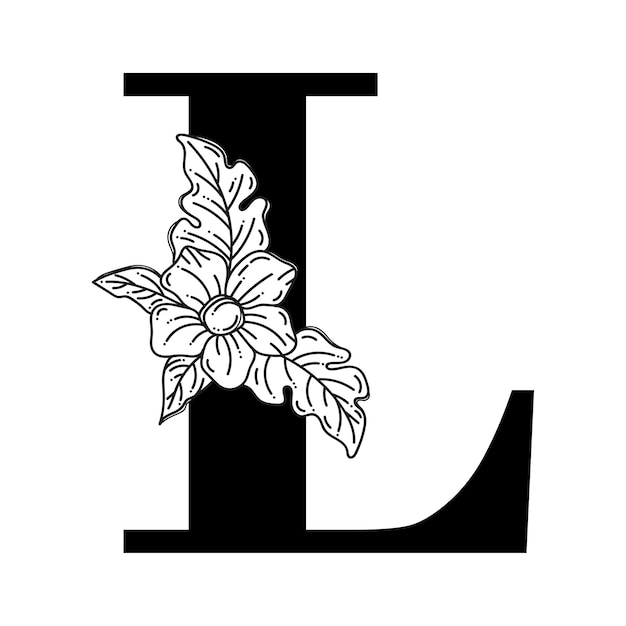 화환 꽃 로고 창의적인 장식이 있는 우아한 문자 L