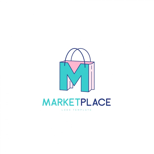 Элегантный символ Буква M, логотип Market Place