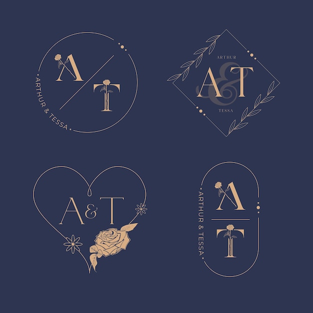 Elegant letter A and T wedding monogram set