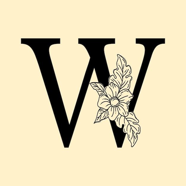 Elegant letter W with wreath floral logo decorative