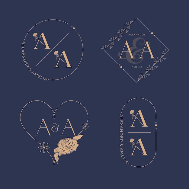 Elegant letter A and A wedding monogram set