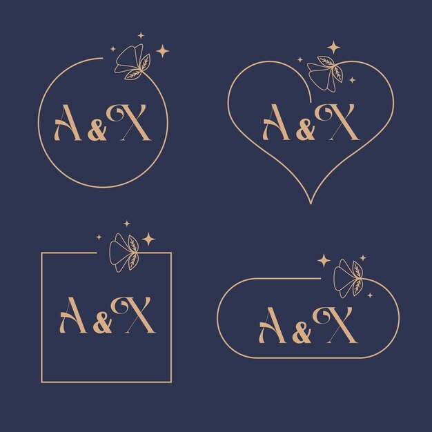 Vector elegant letter a and x wedding monogram set