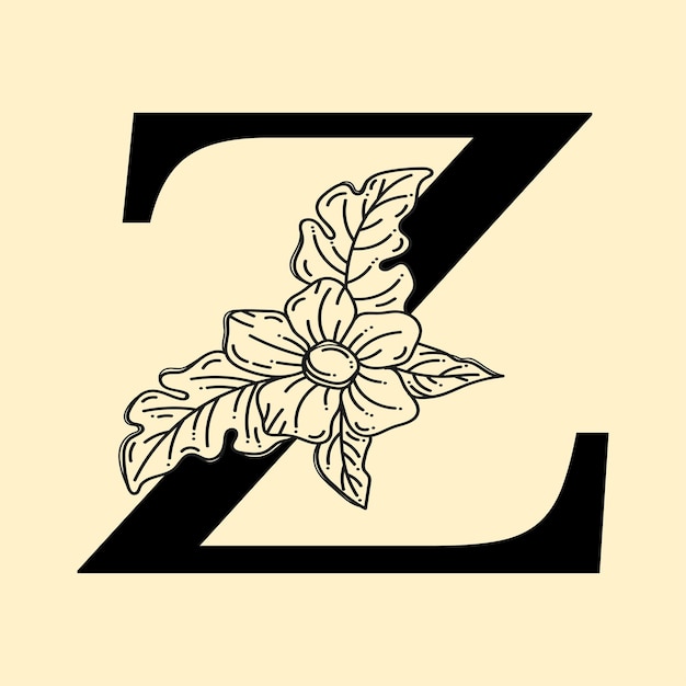 花輪の花のロゴが装飾されたエレガントな文字 Z