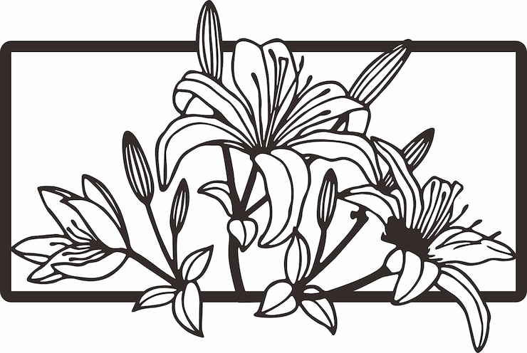Vector elegant lily floral design in black and white