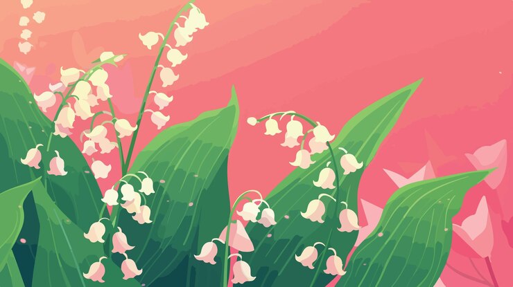 Vector elegant lily of the valley flowers on pink background