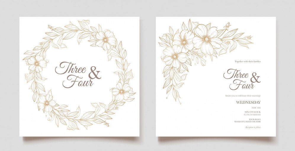 Premium Vector | Elegant line art wedding card with beautiful floral ...