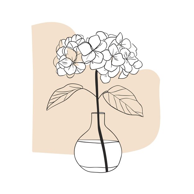 Elegant line drawing of a hydrangea flower illustration for invites and cards