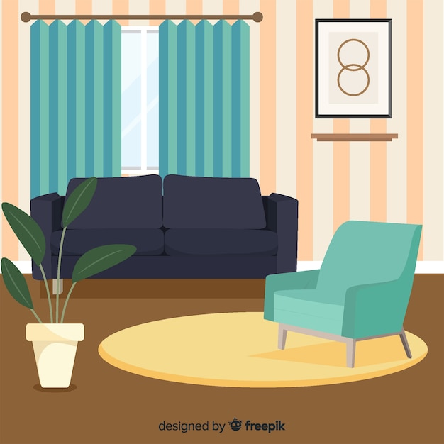 Vector elegant living room interior with flat design